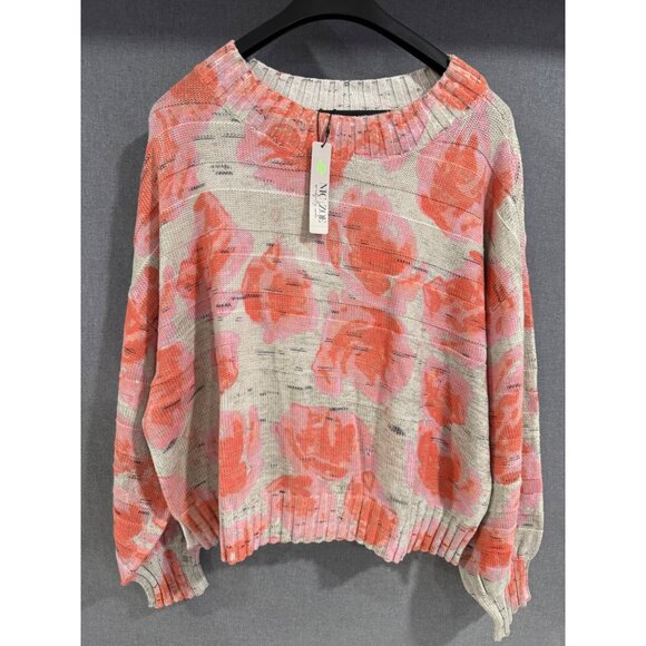 Nic+Zoe Mindfully Made Pink Multi Floral Print Knit Sweater XXL Ribbed - Picture 1 of 5